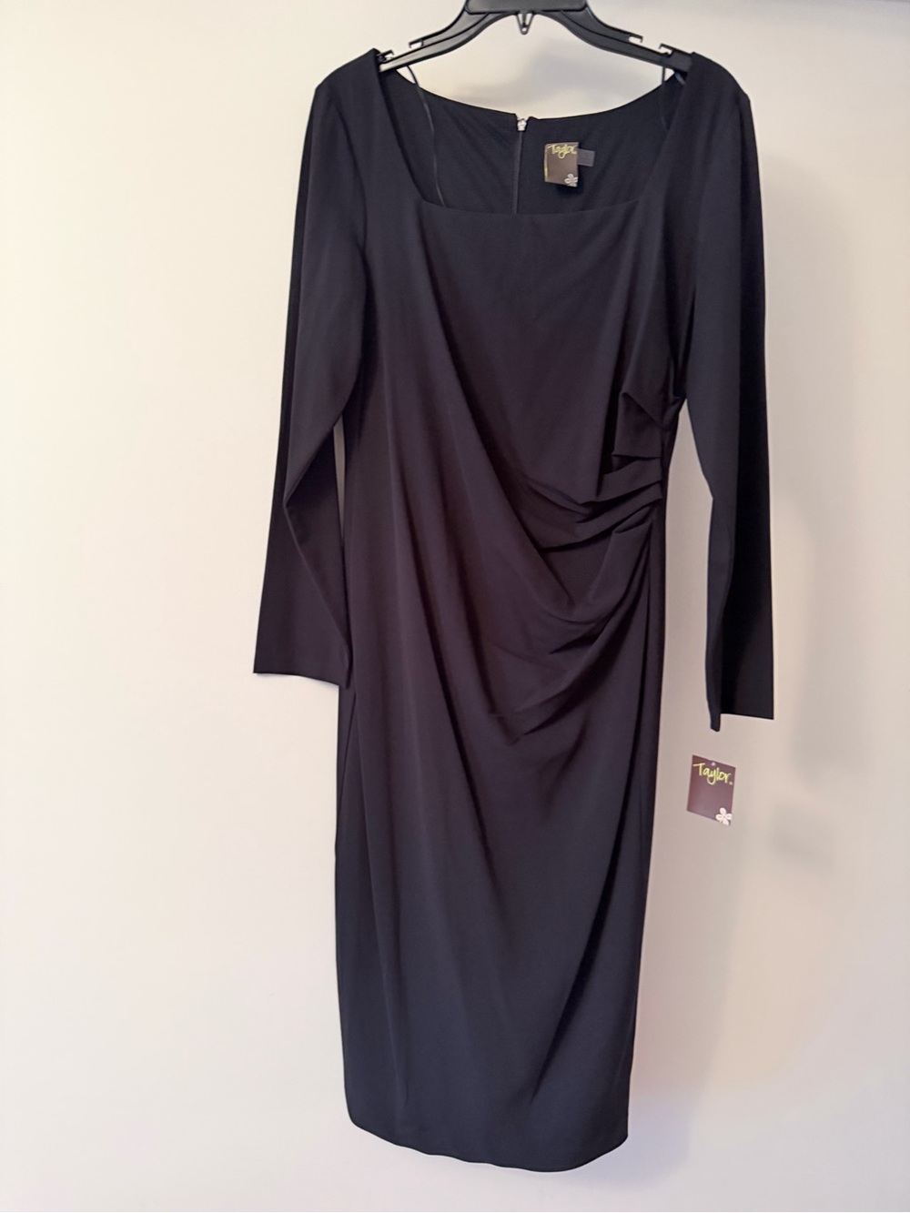 Taylor Black Long Sleeve Draped Sheath Dress
